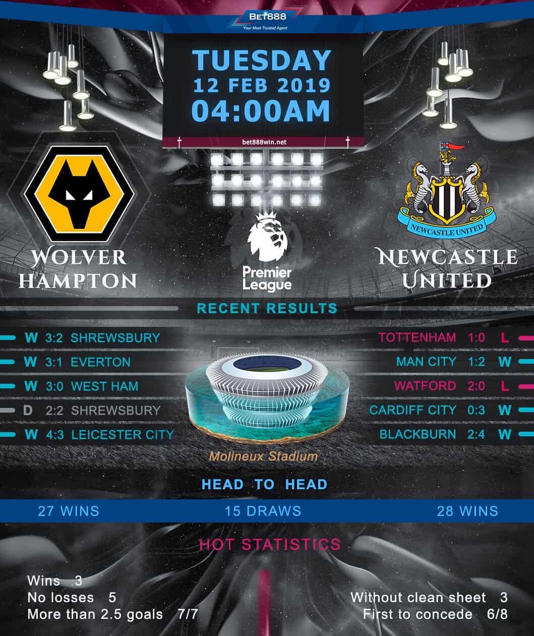 Wolverhampton Wanderers vs Newcastle United 12/02/19